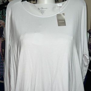 NWT Chico’s optic white cold shoulder / arm 3/4 sleeve tunic style